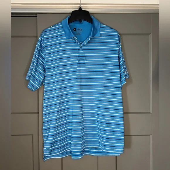 Izod Men's Light Blue and White Striped Polo Shirt - Picture 1 of 5